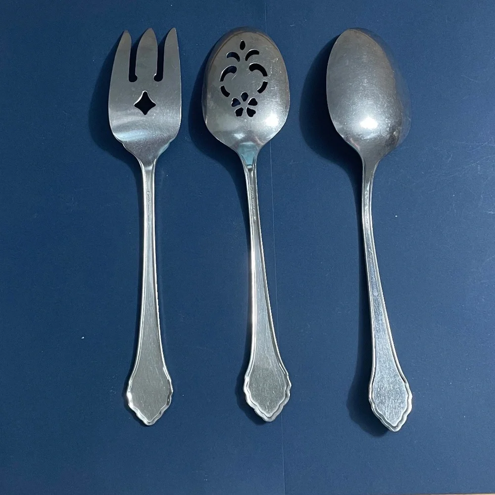 Vintage Oneida Flatware Lakewood Pattern Meat Fork Slotted Spoon Serving Spoon